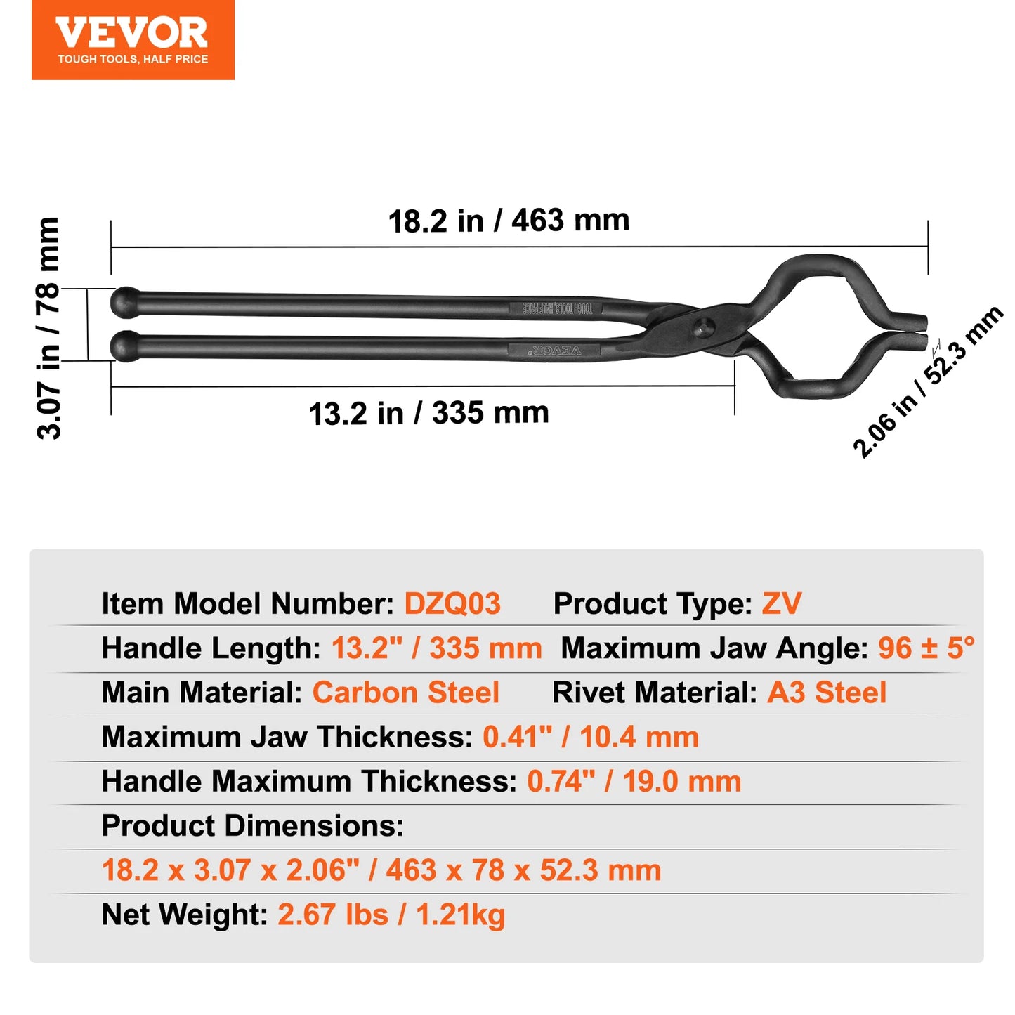 SucceBuy Blacksmith Tongs V Bit Wolf Jaw Tongs Carbon Steel Forge Tongs