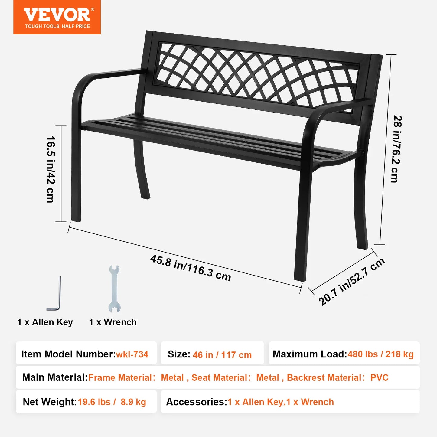SucceBuy Outdoor Wood And Metal Garden Bench With 480 Lbs Capacity