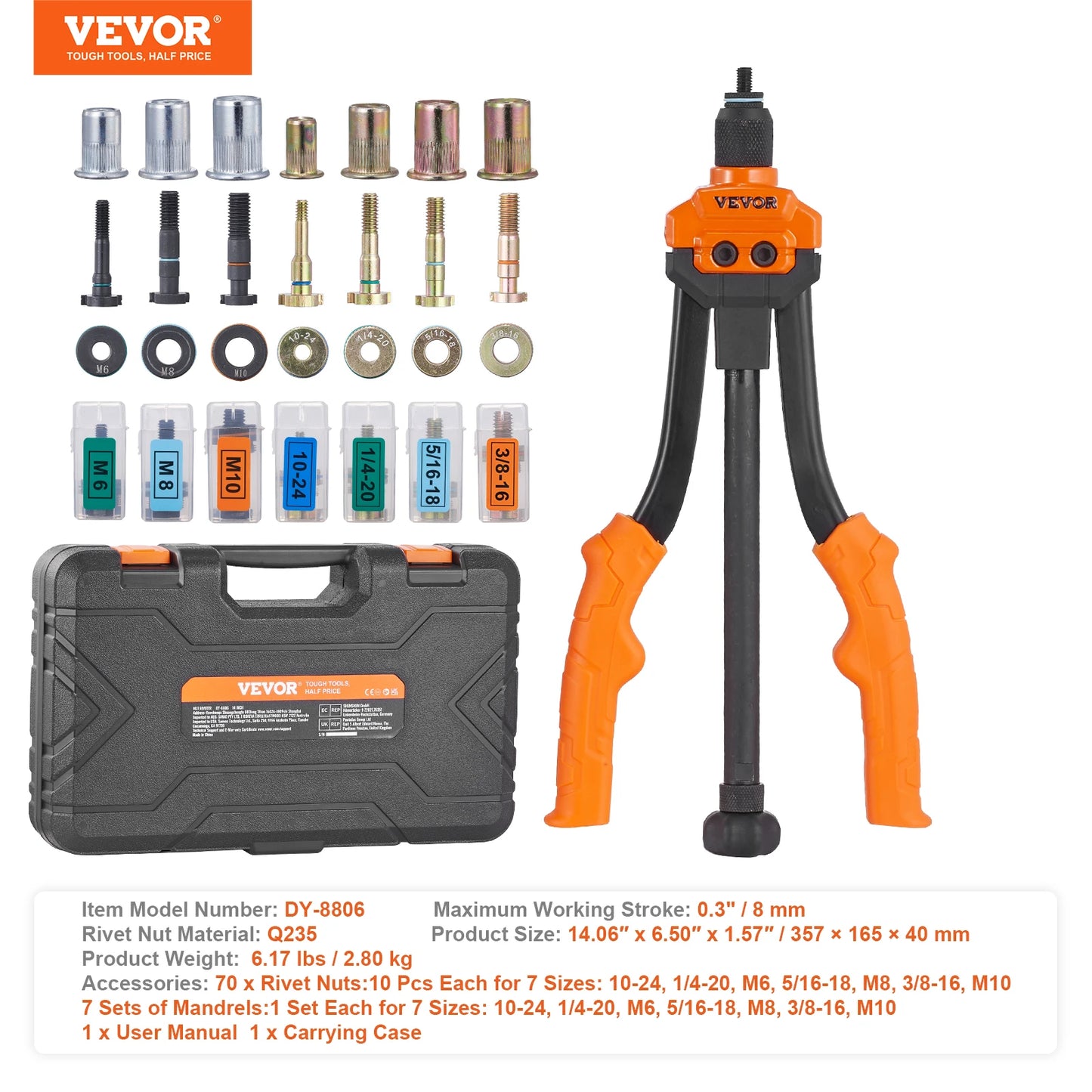 SucceBuy Rivet Nut Tool Kit With Metric And SAE Mandrels