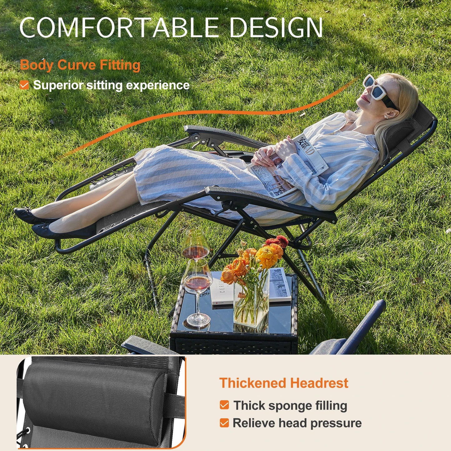 JHK Zero Gravity Portable Recliner Lounge Chair With Cup Holders