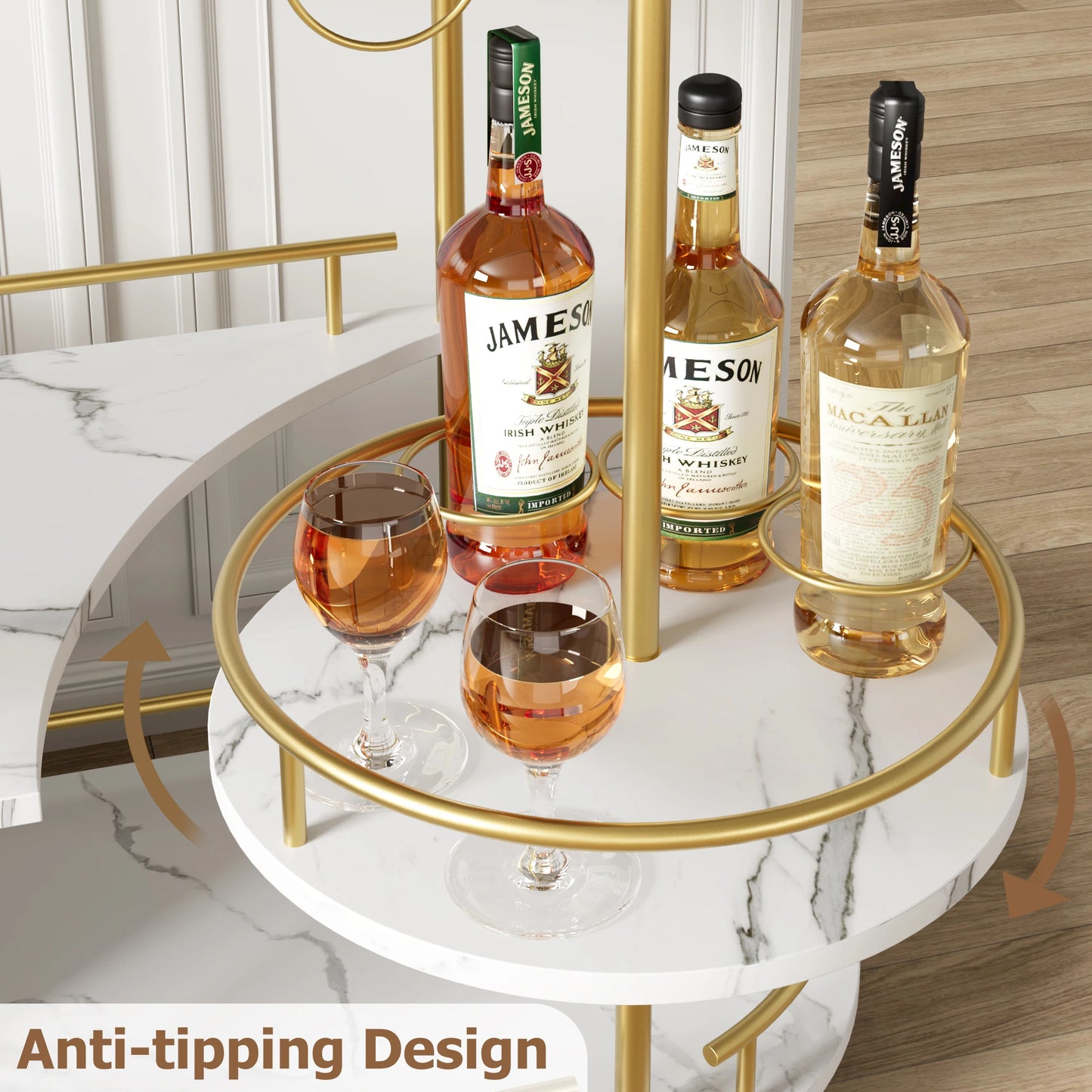 TWISTER.CK Bar Cart 4 Tier Storage On Wheels With Wine Rack Glass Holder