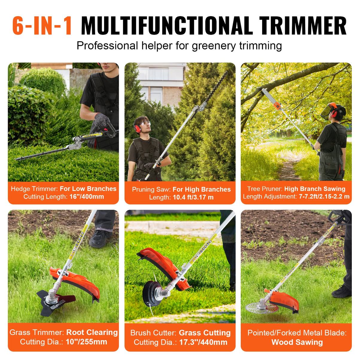 SucceBuy 33cc Gas Hedge Trimmer 6 In 1 Tool Set With Brush Cutter