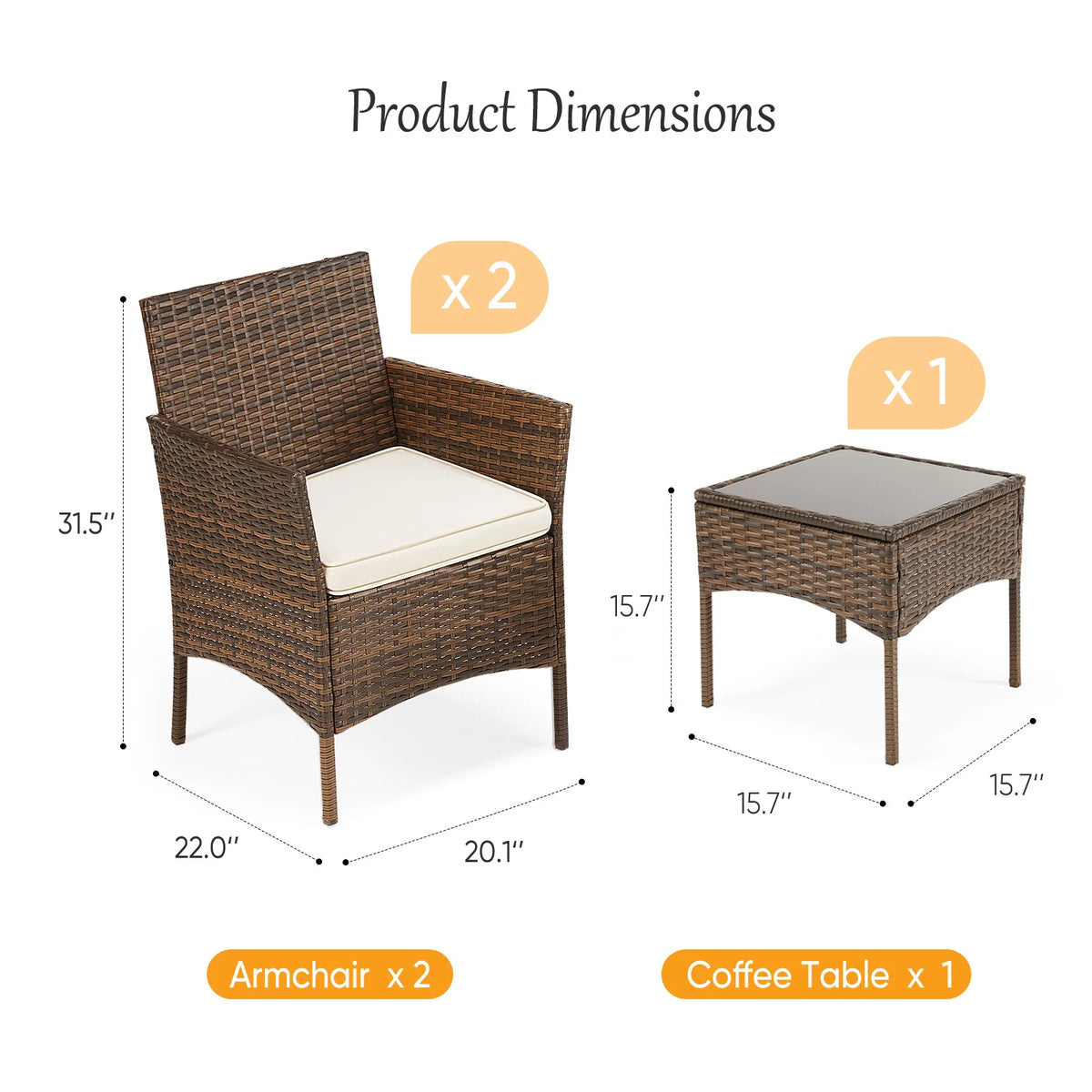 JHK Outdoor Patio Furniture Set Rattan Wicker Chairs With Table