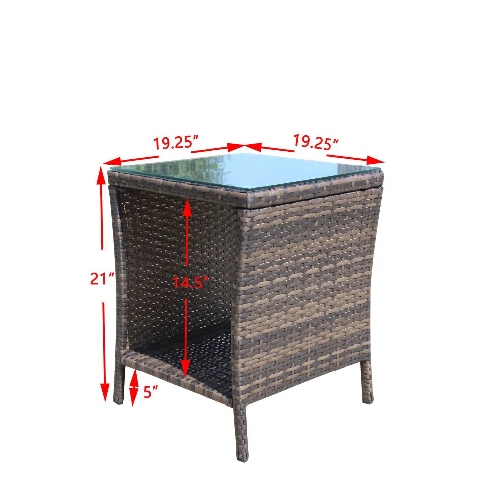 LISM Outdoor Patio Coffee Table Glass Top Rattan Furniture