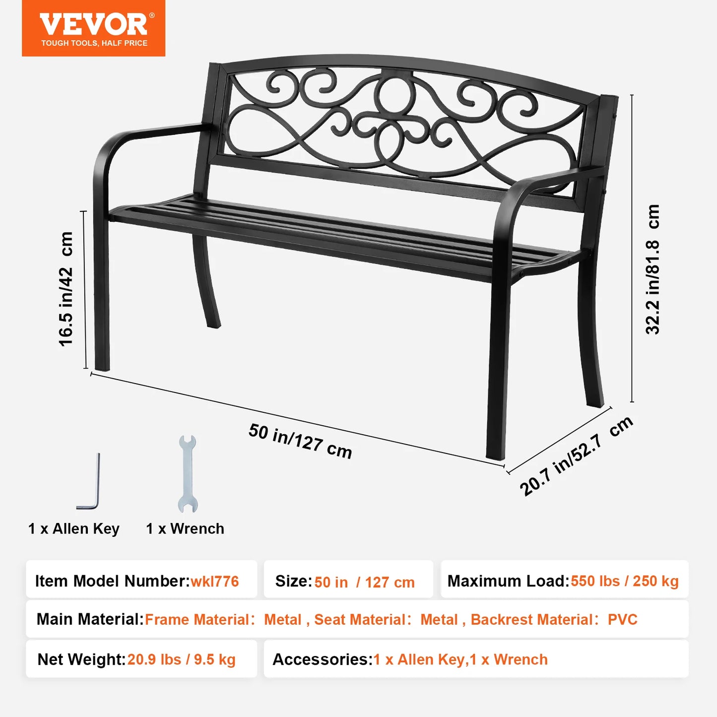 SucceBuy Outdoor Wood And Metal Garden Bench With 480 Lbs Capacity