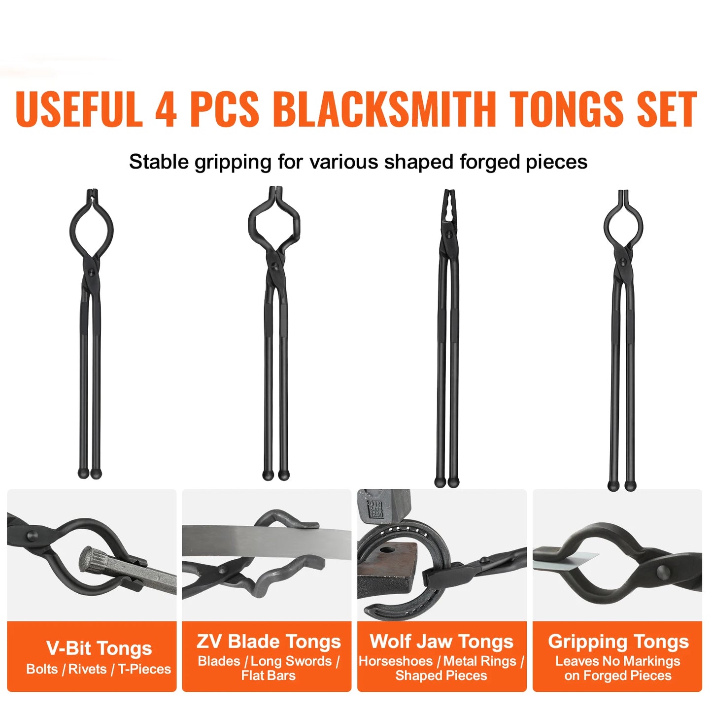 SucceBuy Blacksmith Tongs V Bit Wolf Jaw Tongs Carbon Steel Forge Tongs
