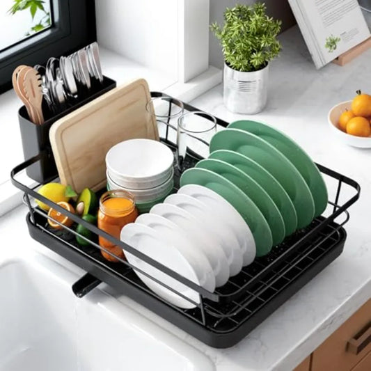 Stainless Steel Dish Drying Rack With Cutlery Holder