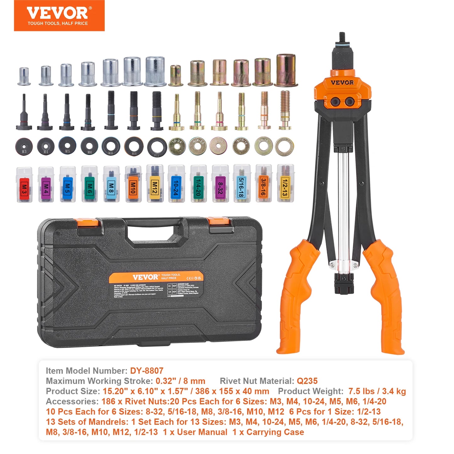 SucceBuy Rivet Nut Tool Kit With Metric And SAE Mandrels
