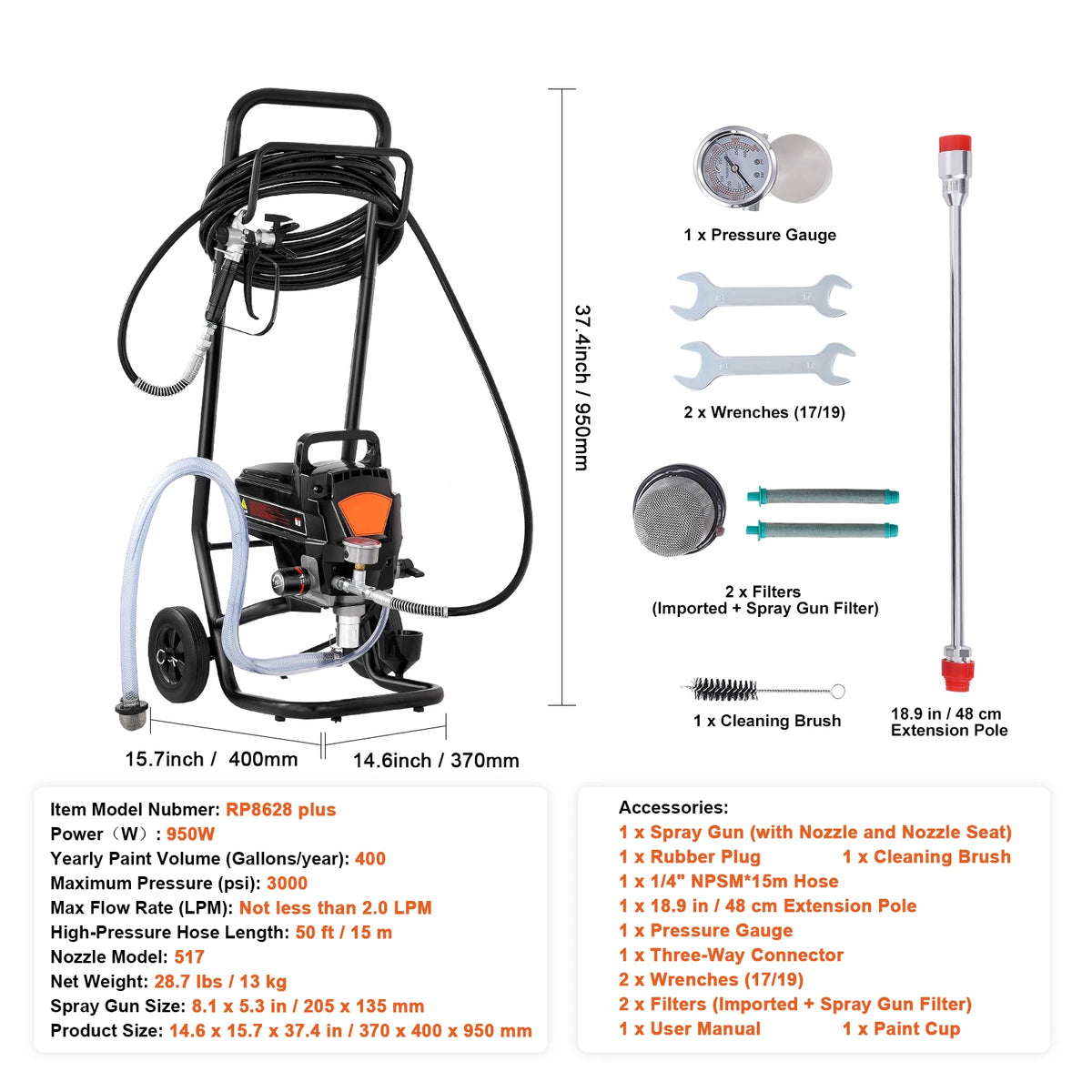 SucceBuy Airless Paint Sprayer 750W 950W 3000 PSI High Efficiency