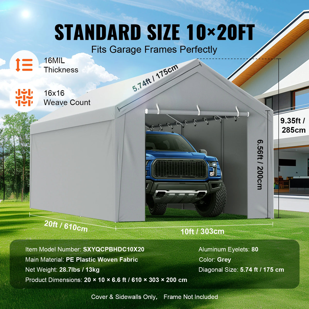 SucceBuy Carport Replacement Canopy Cover Waterproof UV Protected