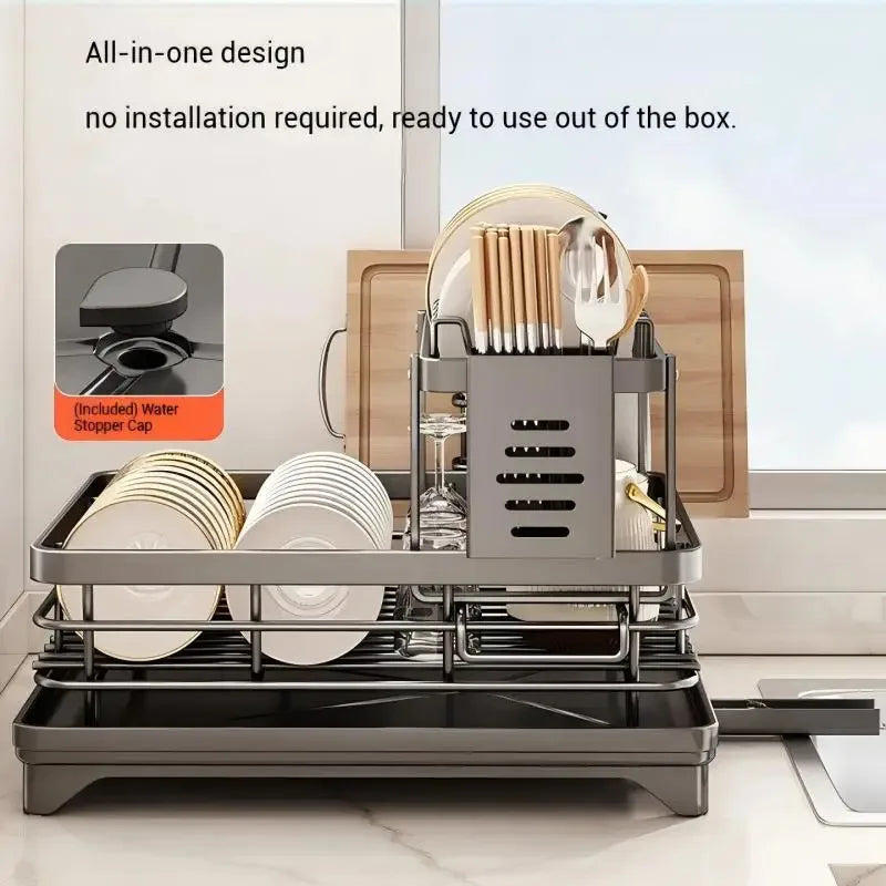 ATMDOG Stainless Steel Dish Drying Rack With Drainboard Over Sink Organizer