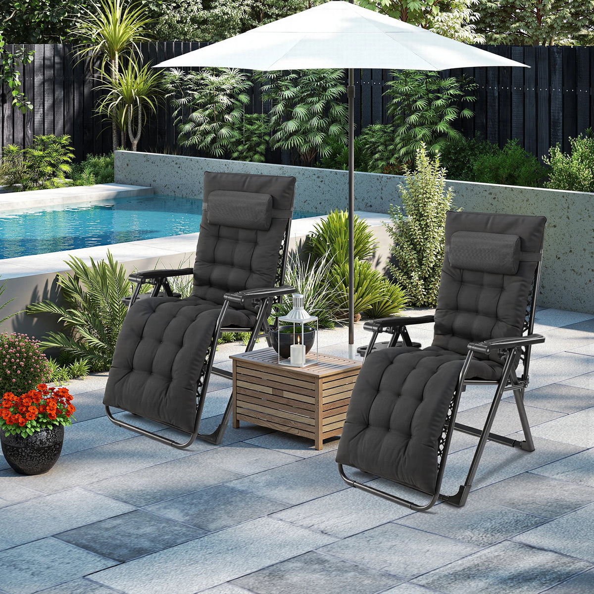 JHK Zero Gravity Folding Recliner Lounge Chair Cup Holder Tray