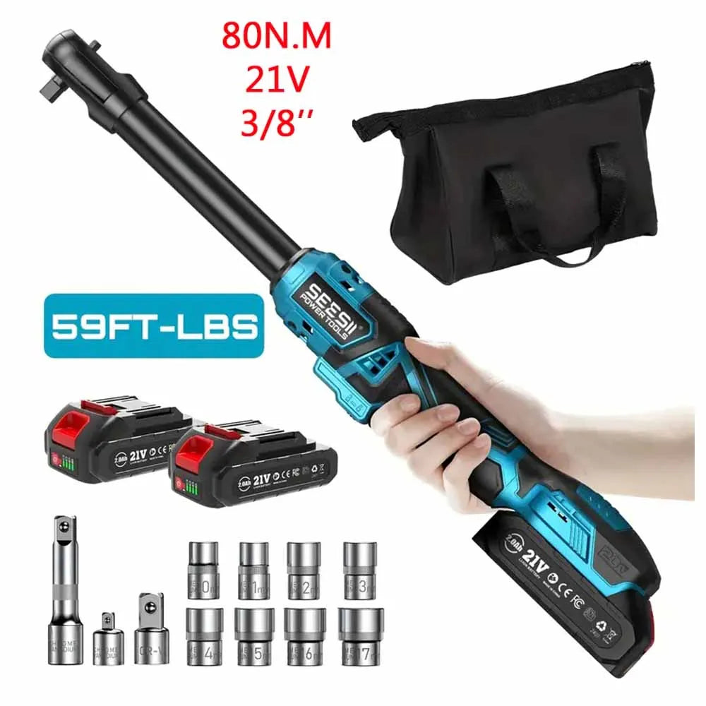 Seesii 21V Cordless Electric Ratchet Wrench 80Nm High Torque