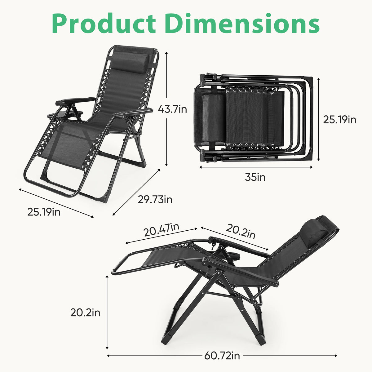 JHK Zero Gravity Folding Recliner Lounge Chair Cup Holder Tray