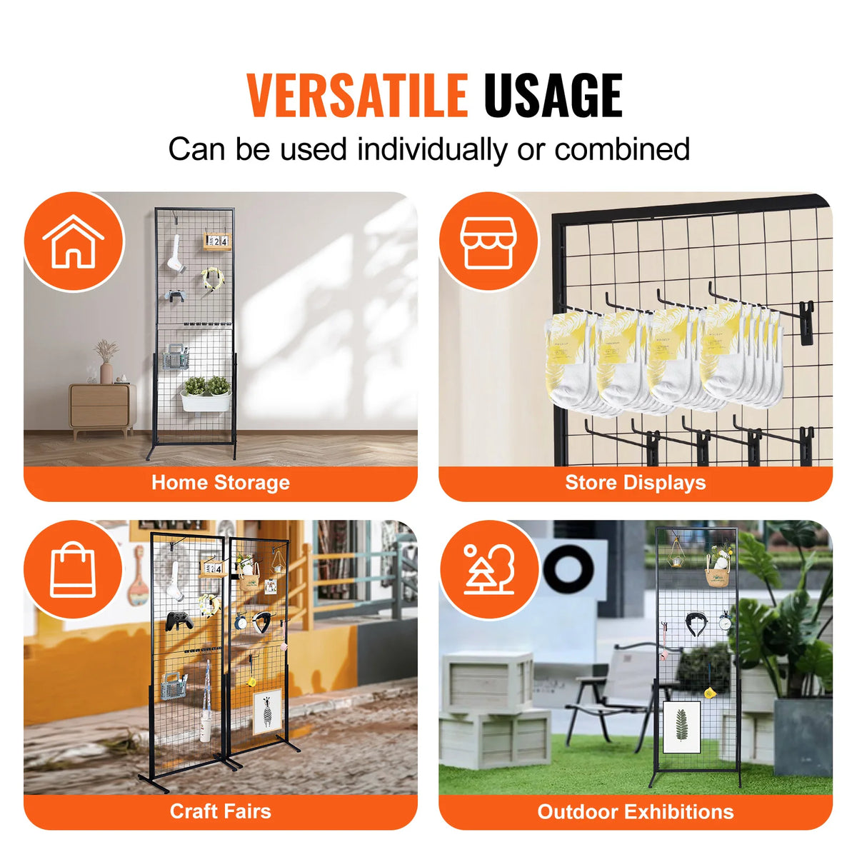 SucceBuy Grid Wall Panels Tower Wire Gridwall Display Racks with Hooks
