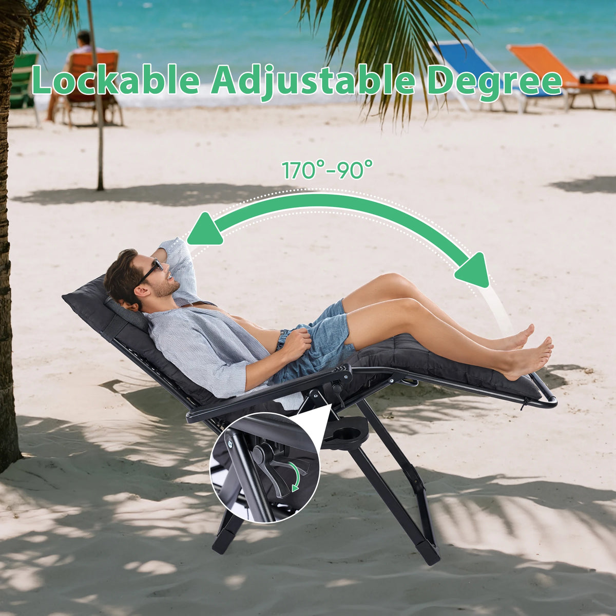 JHK Zero Gravity Folding Recliner Lounge Chair Cup Holder Tray