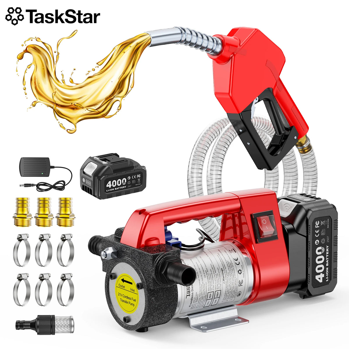 Taskstar Cordless Fuel Transfer Pump 12GPM Kit For Diesel