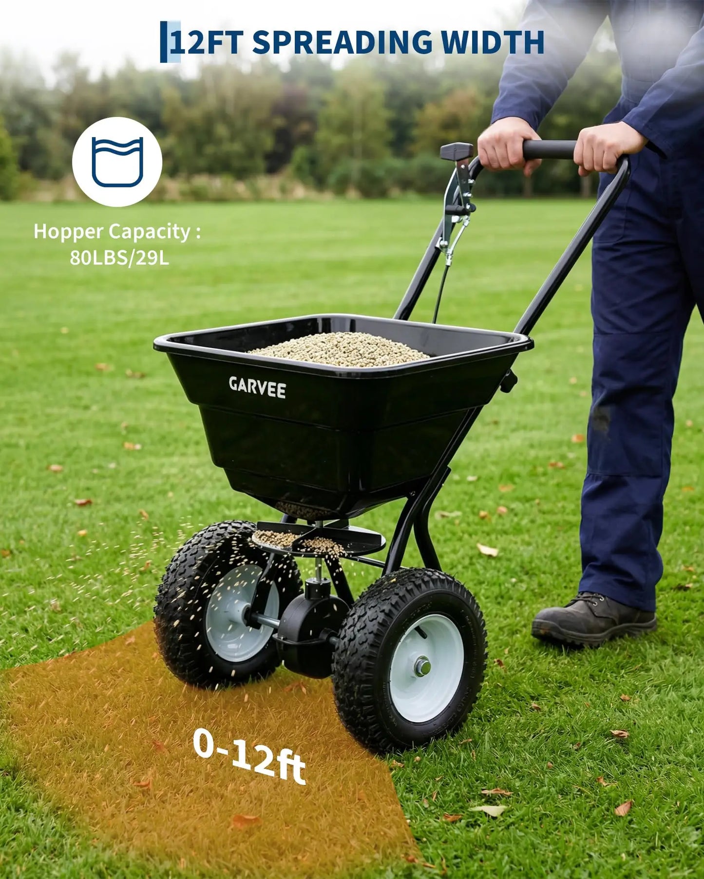 80 Lb Push Broadcast Spreader For Fertilizer Grass Seed