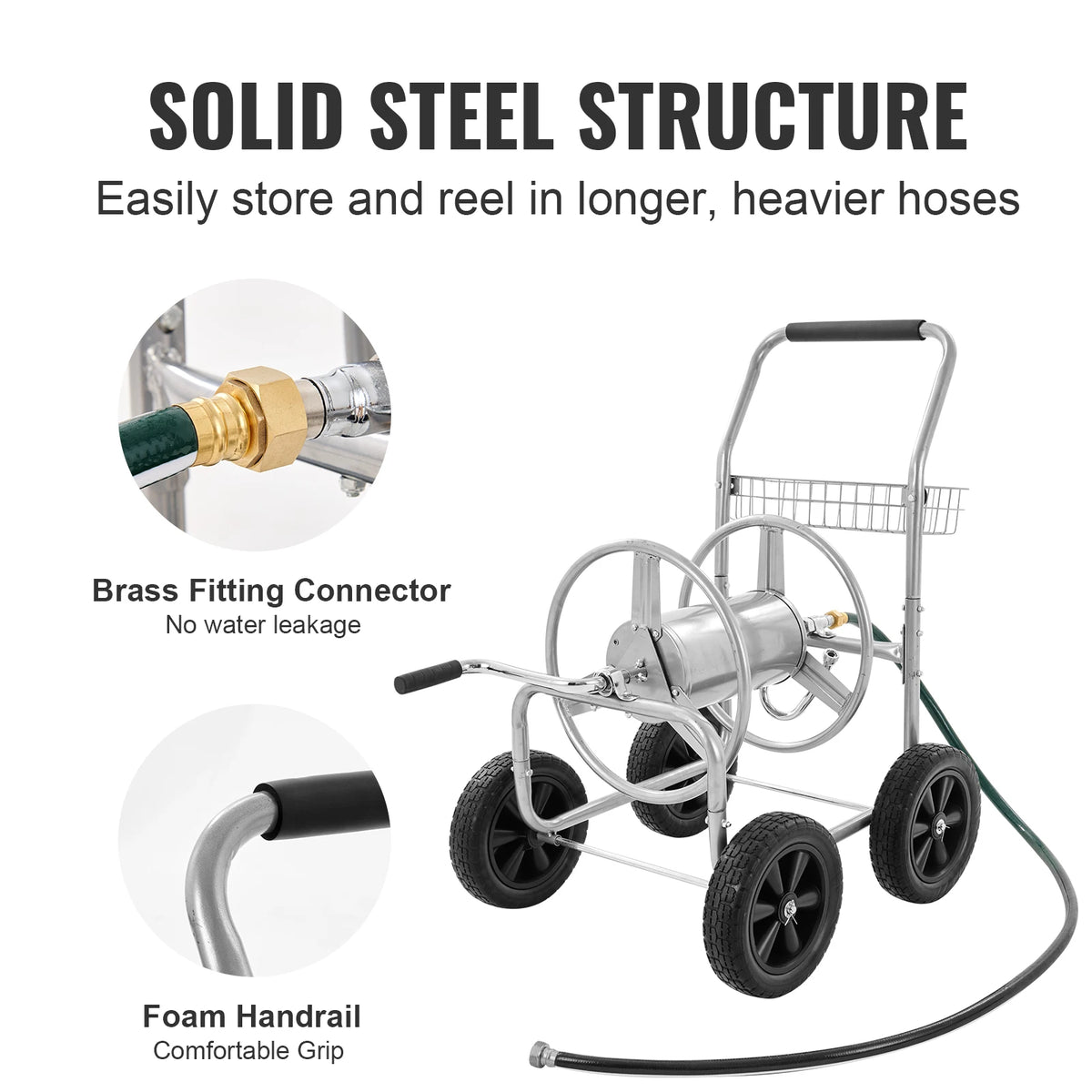 SucceBuy Heavy Duty Garden Hose Reel Cart Basket Roll Up