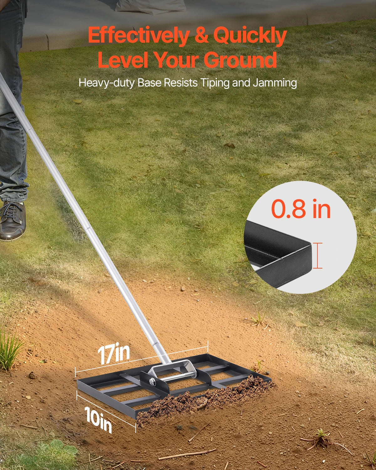 VEVOR Lawn Leveling Rake With Ground Plate Rust Resistant Carbon Steel