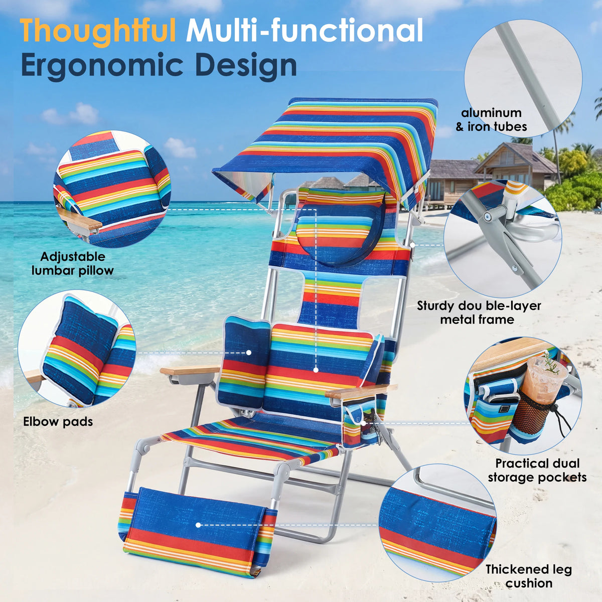 TCGBKAF Backpack Beach Chair With 5 Position Footrest And Canopy