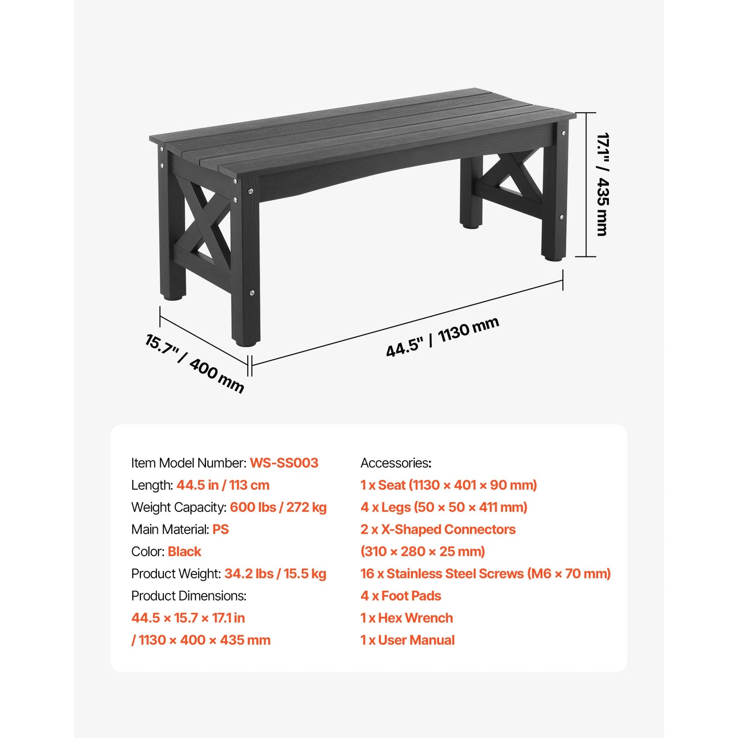 SucceBuy Outdoor Wood And Metal Garden Bench With 480 Lbs Capacity