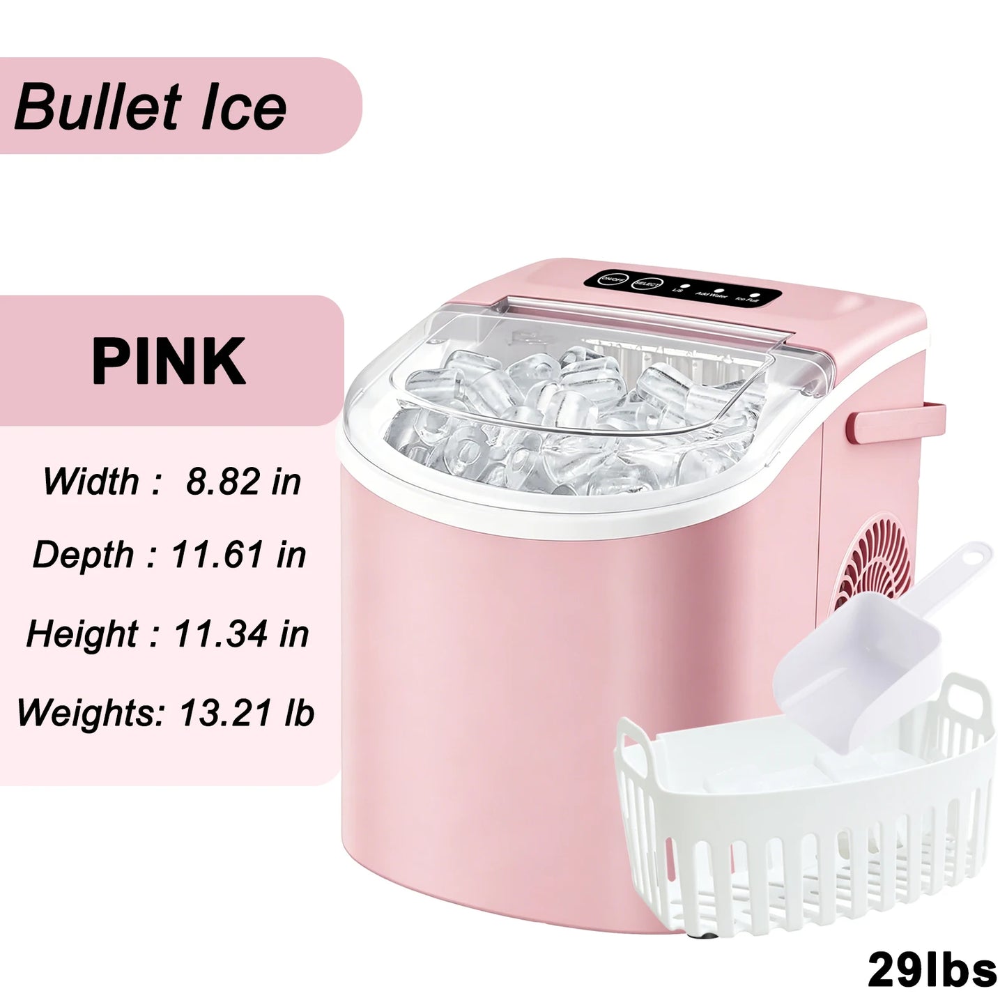 Portable Countertop Ice Maker With Handle Produces 29 Lbs Per 24 Hours