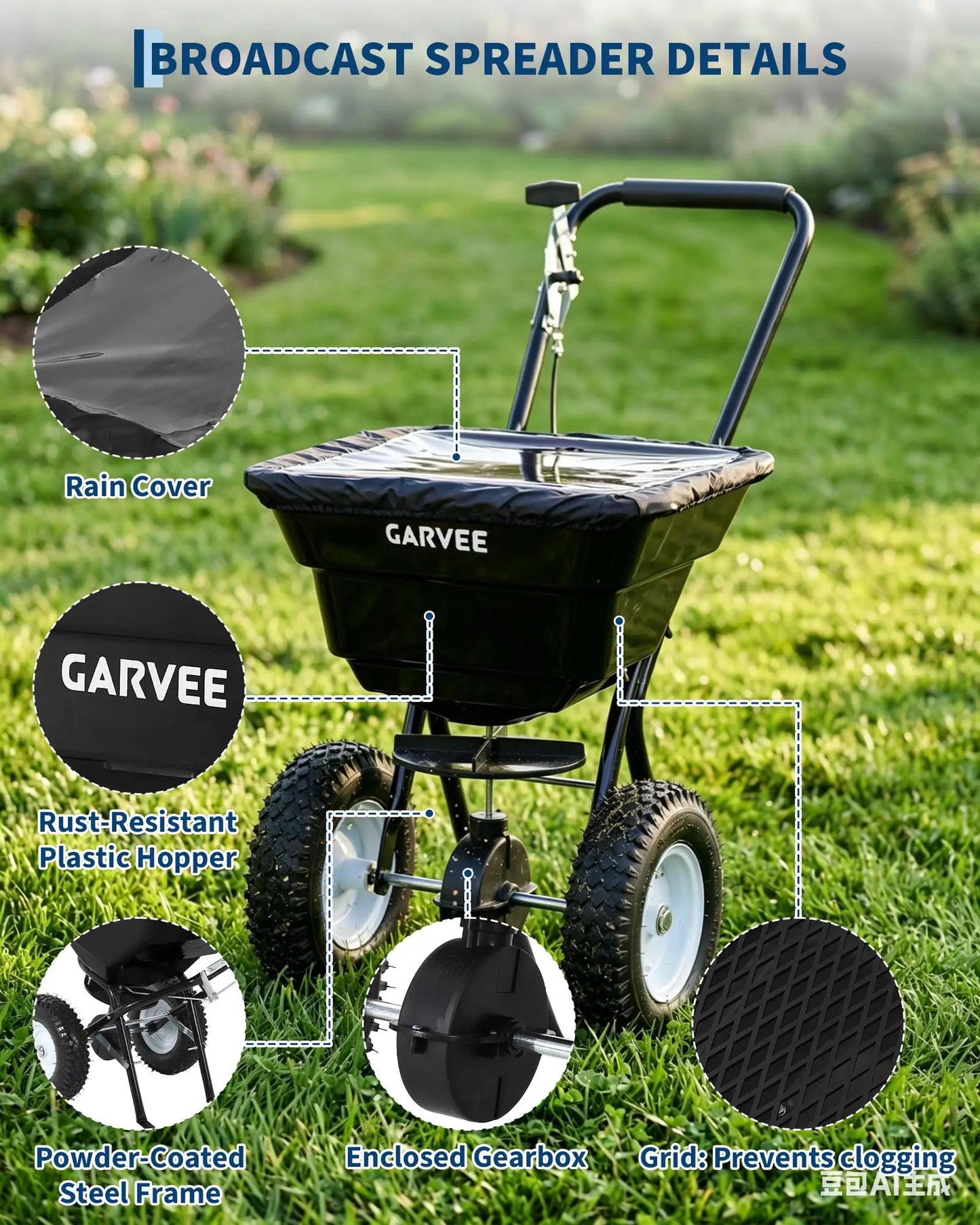 80 Lb Push Broadcast Spreader For Fertilizer Grass Seed