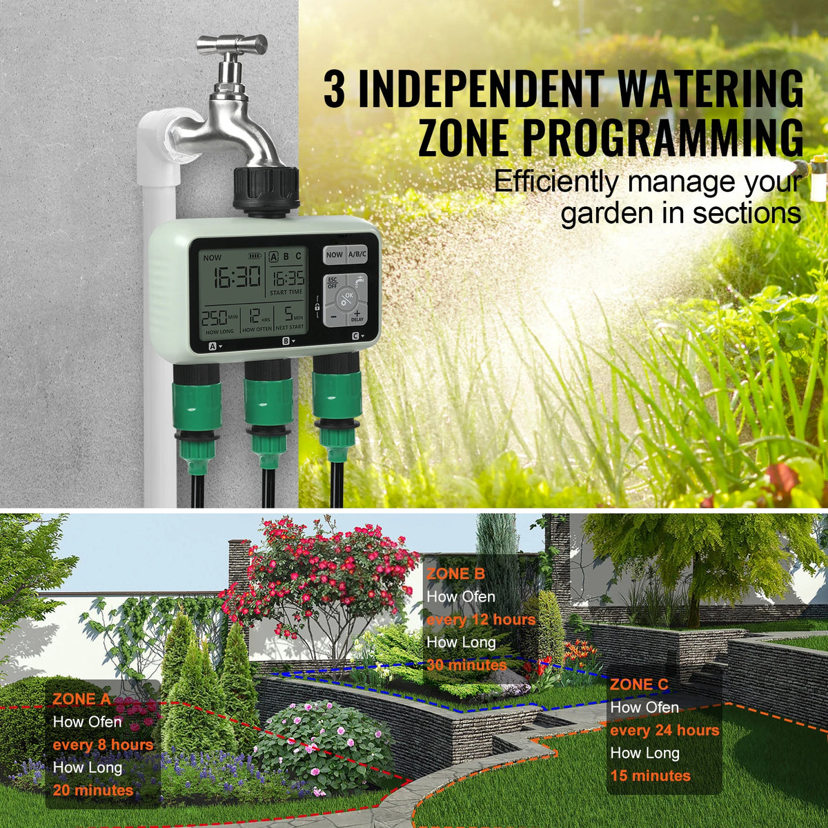 SucceBuy Water Timer 3 Outlet Hose Controller With LCD Display