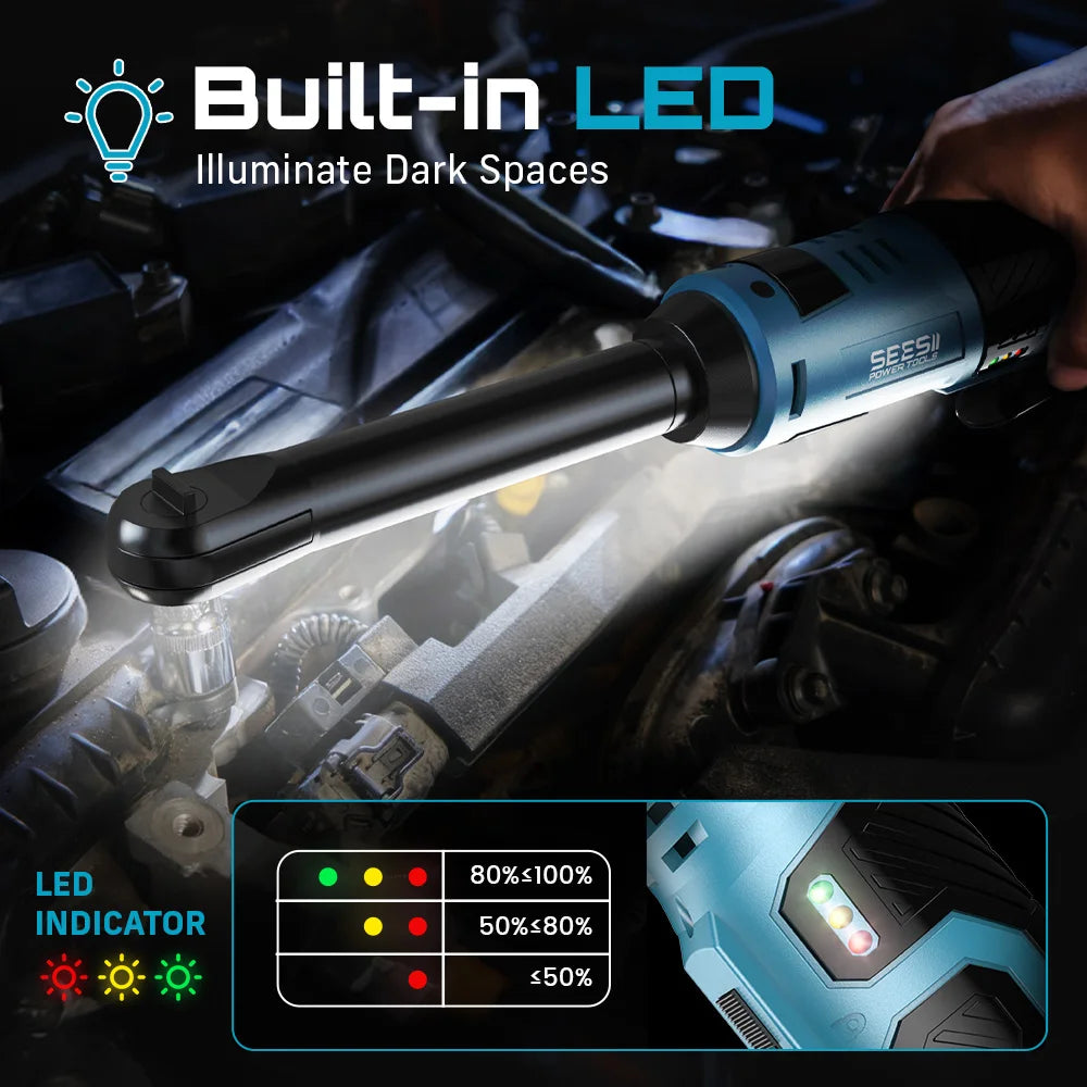 Seesii Cordless 12V Ratchet Wrench 55Nm With Two Batteries