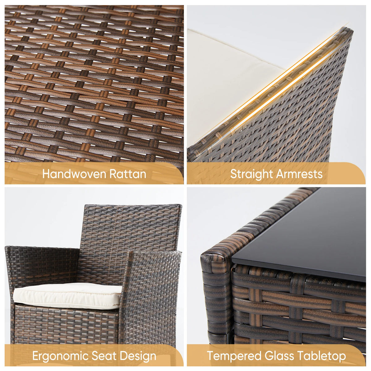 JHK Outdoor Patio Furniture Set Rattan Wicker Chairs With Table