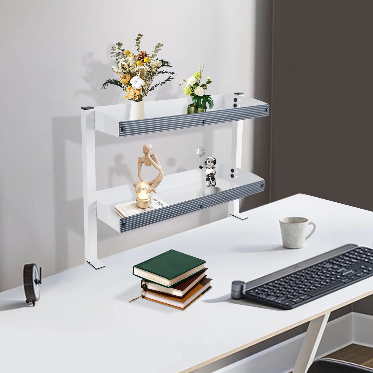 Clamp-On Desk Shelf 2-Tier Metal Corner Organizer For Home Office