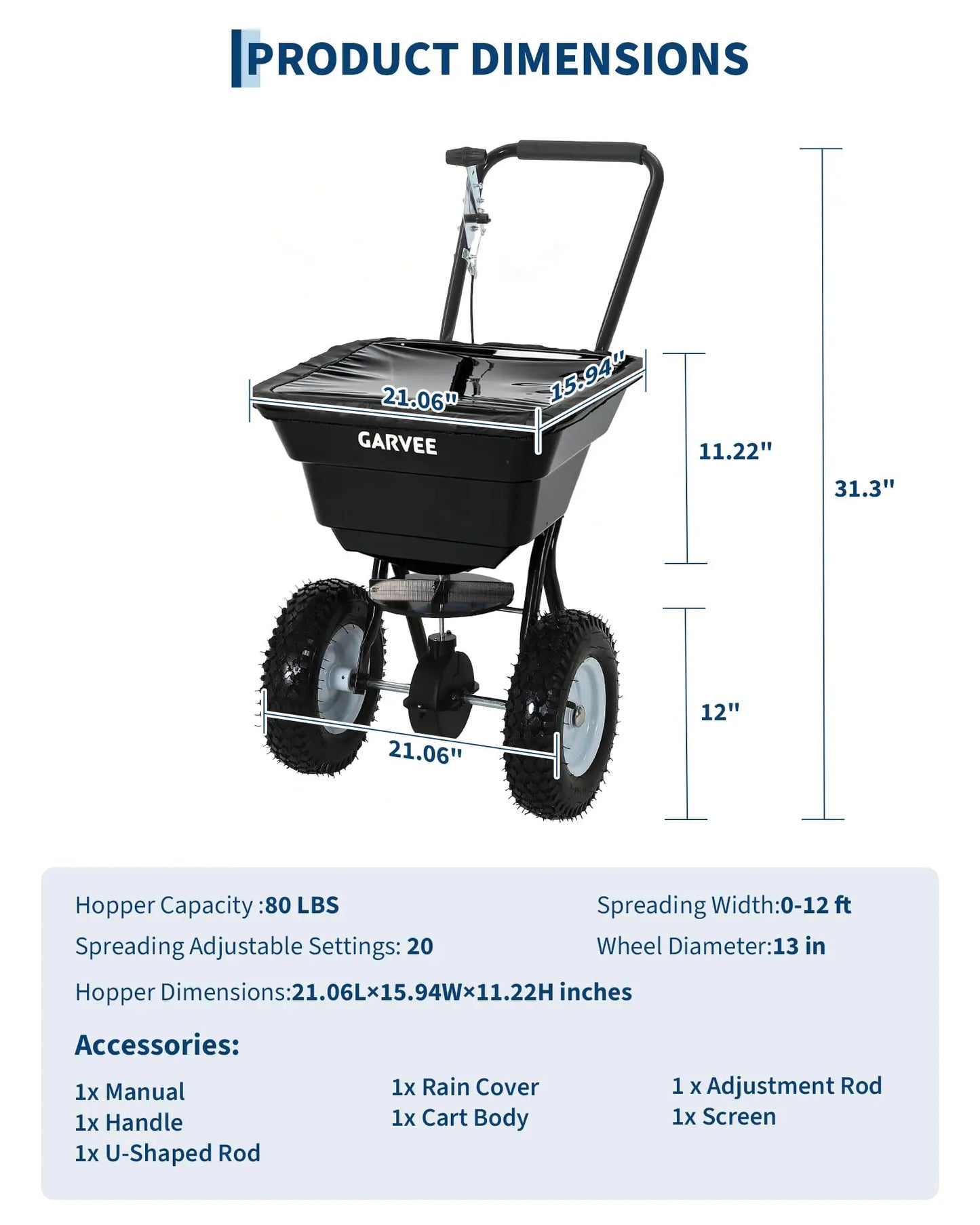 80 Lb Push Broadcast Spreader For Fertilizer Grass Seed