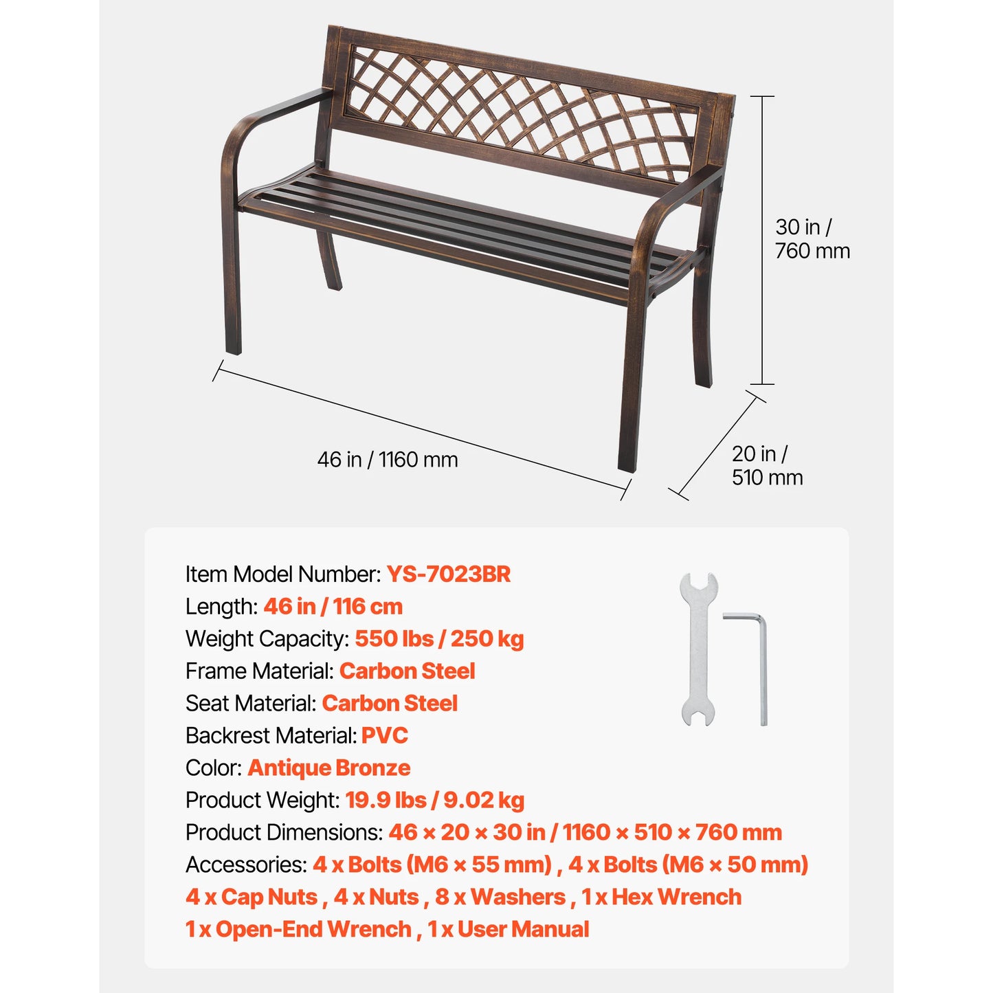 SucceBuy Outdoor Wood And Metal Garden Bench With 480 Lbs Capacity