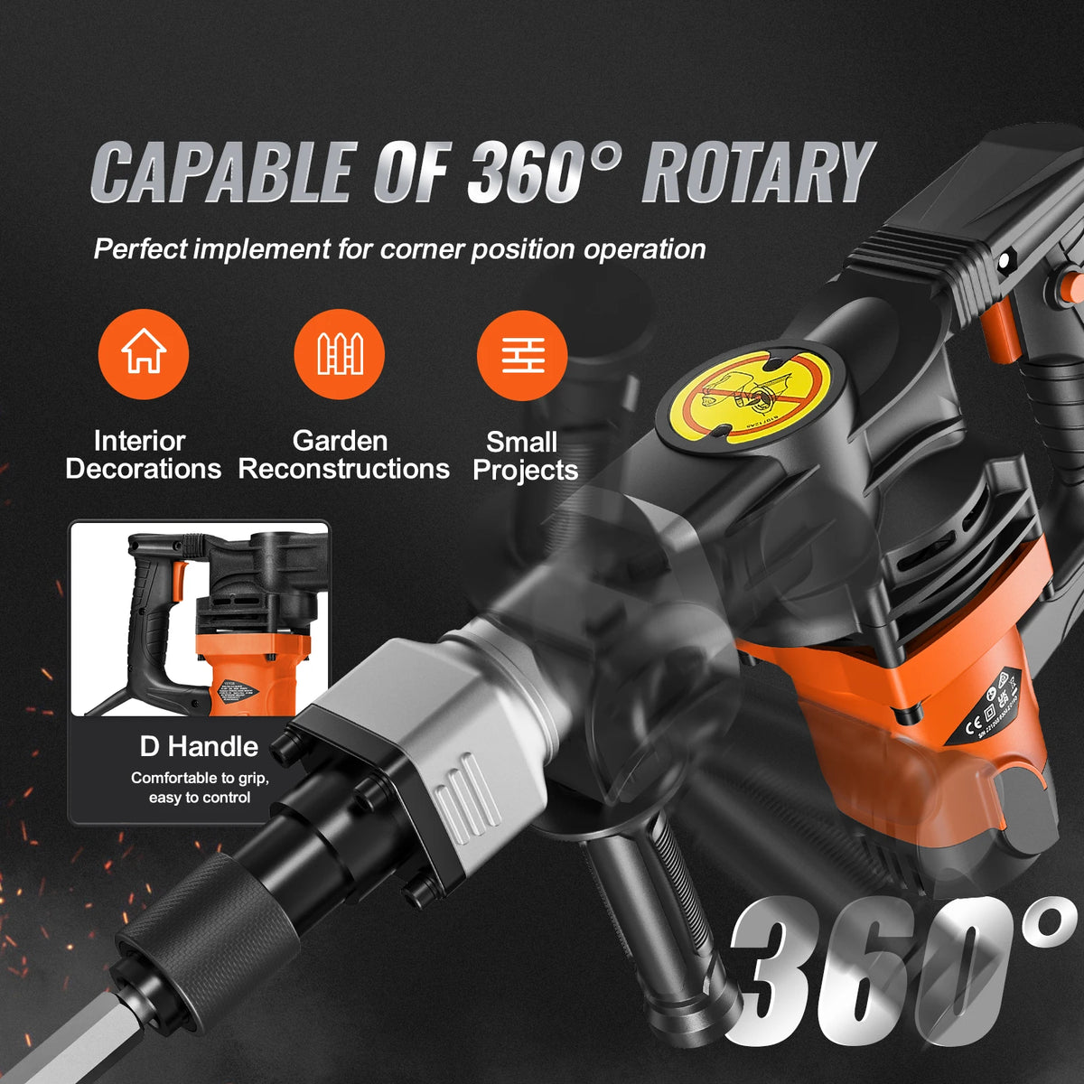 SucceBuy 1400W Demolition Jackhammer Electric Heavy Duty Concrete Breaker