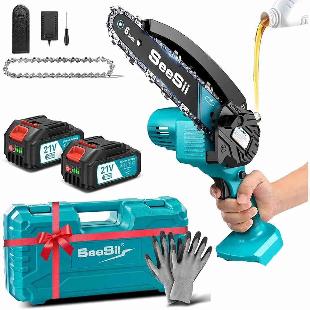 Seesii Cordless Mini Chainsaw for Woodworking and Garden Pruning