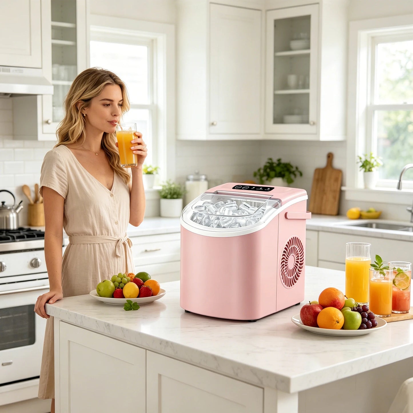 Portable Countertop Ice Maker With Handle Produces 29 Lbs Per 24 Hours