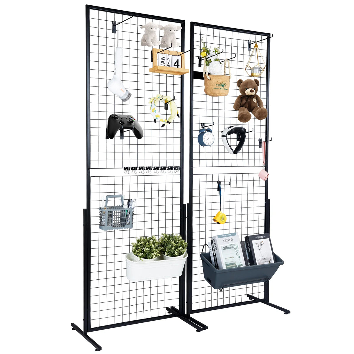 SucceBuy Grid Wall Panels Tower Wire Gridwall Display Racks with Hooks
