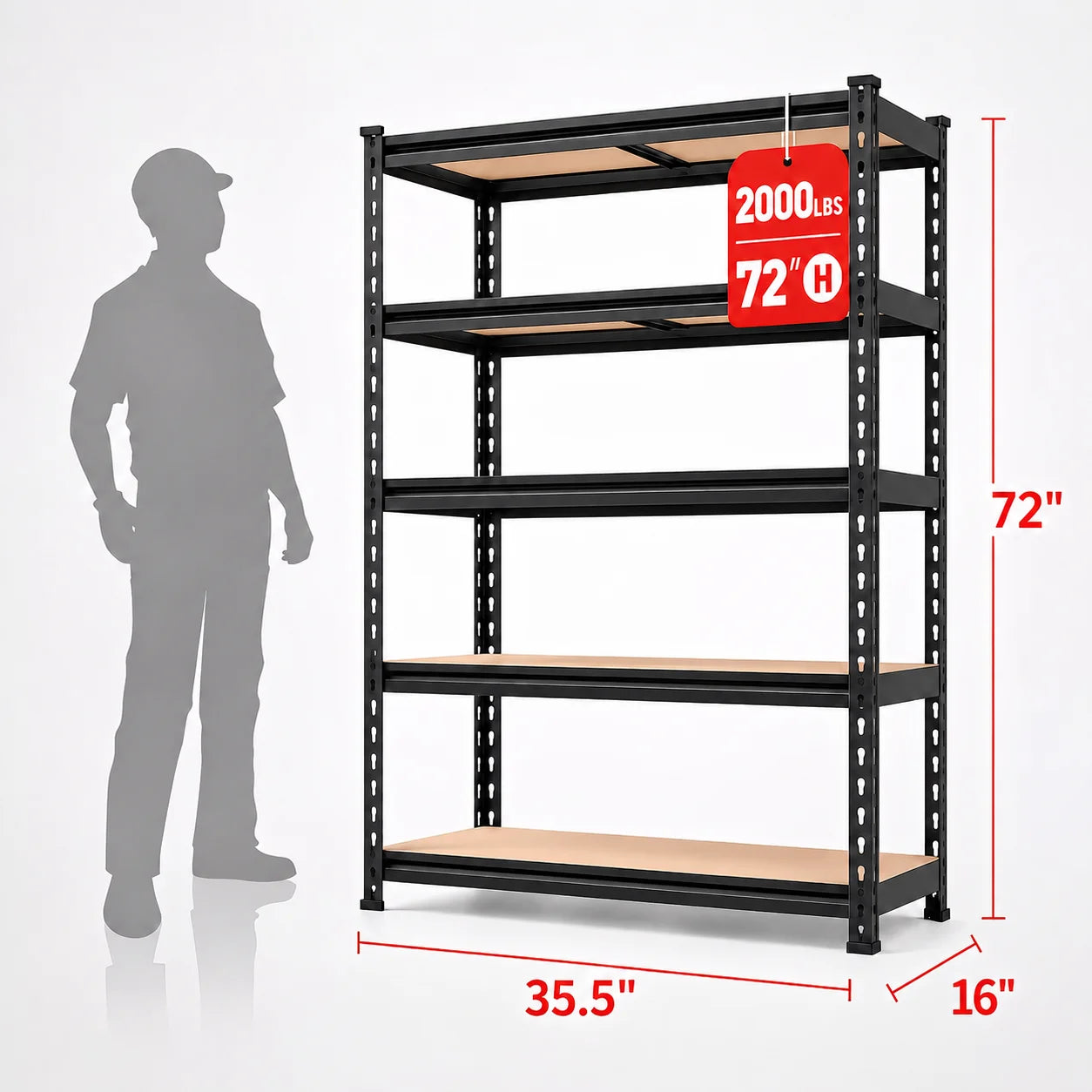 Heavy Duty Five Tier Metal Storage Rack 2000 Lbs Capacity