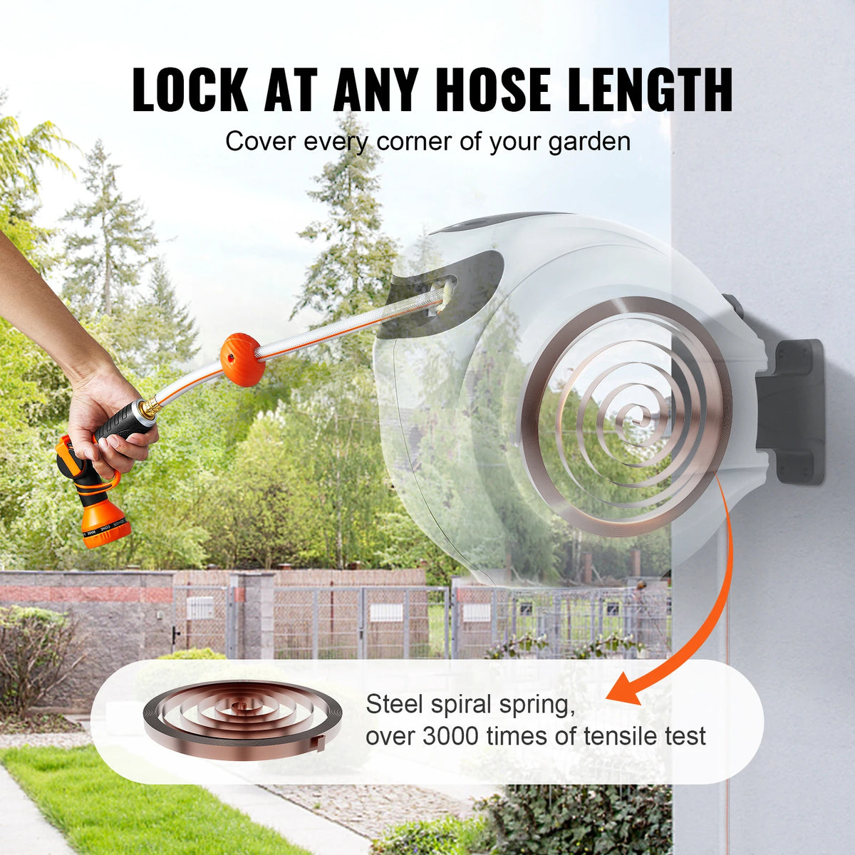 SucceBuy Retractable Hose Reel 180 Degree Swivel Wall Mount 9 Pattern Nozzle