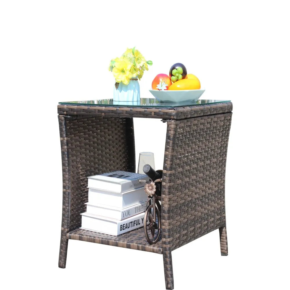 LISM Outdoor Patio Coffee Table Glass Top Rattan Furniture
