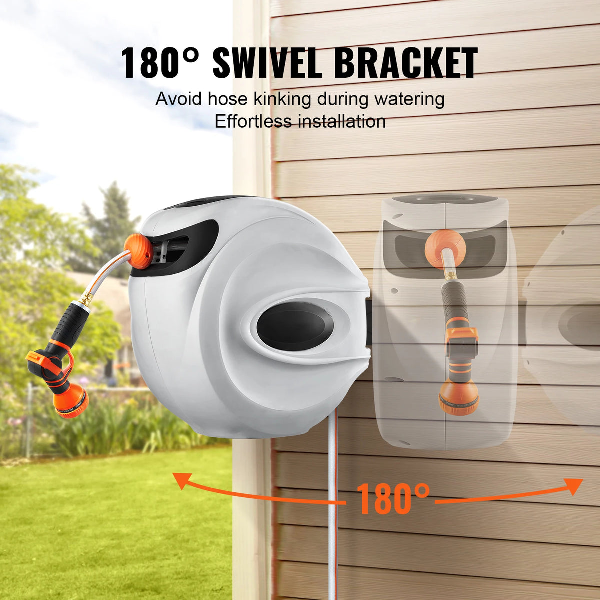 SucceBuy Retractable Hose Reel 180 Degree Swivel Wall Mount 9 Pattern Nozzle