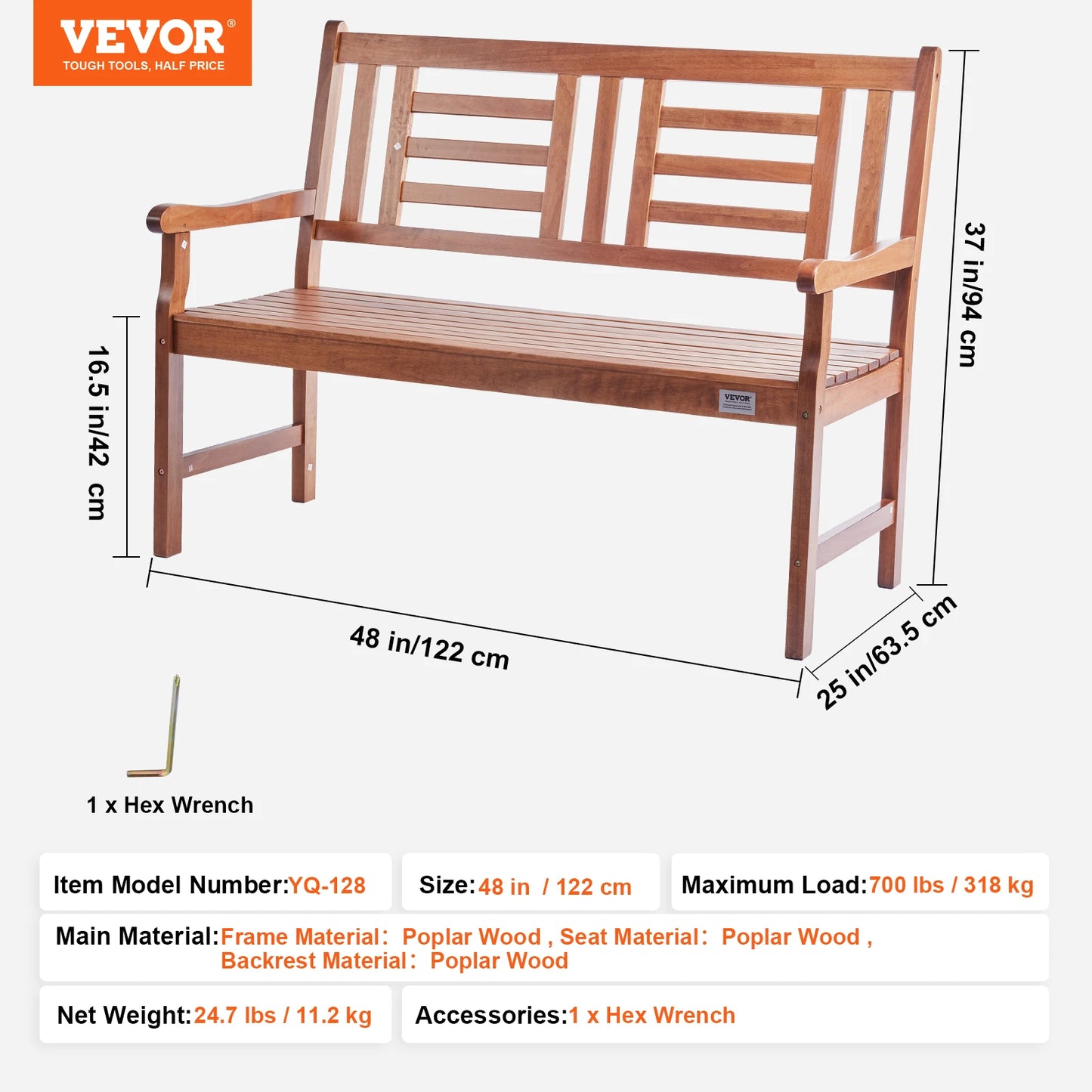 SucceBuy Outdoor Wood And Metal Garden Bench With 480 Lbs Capacity