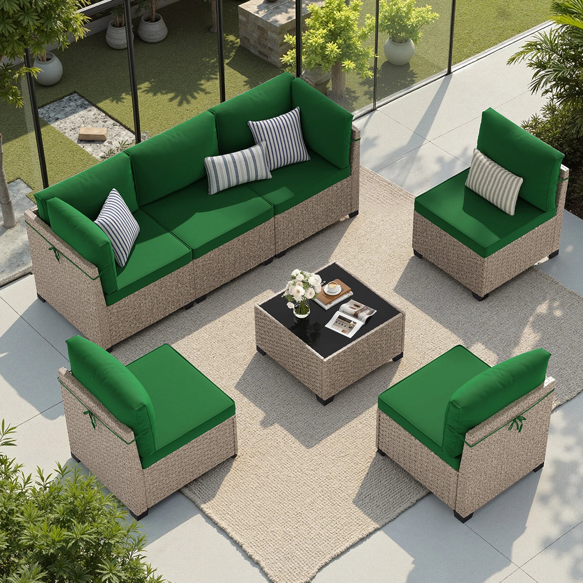 Outdoor Rattan Patio Furniture Set With Glass Table All Weather Garden