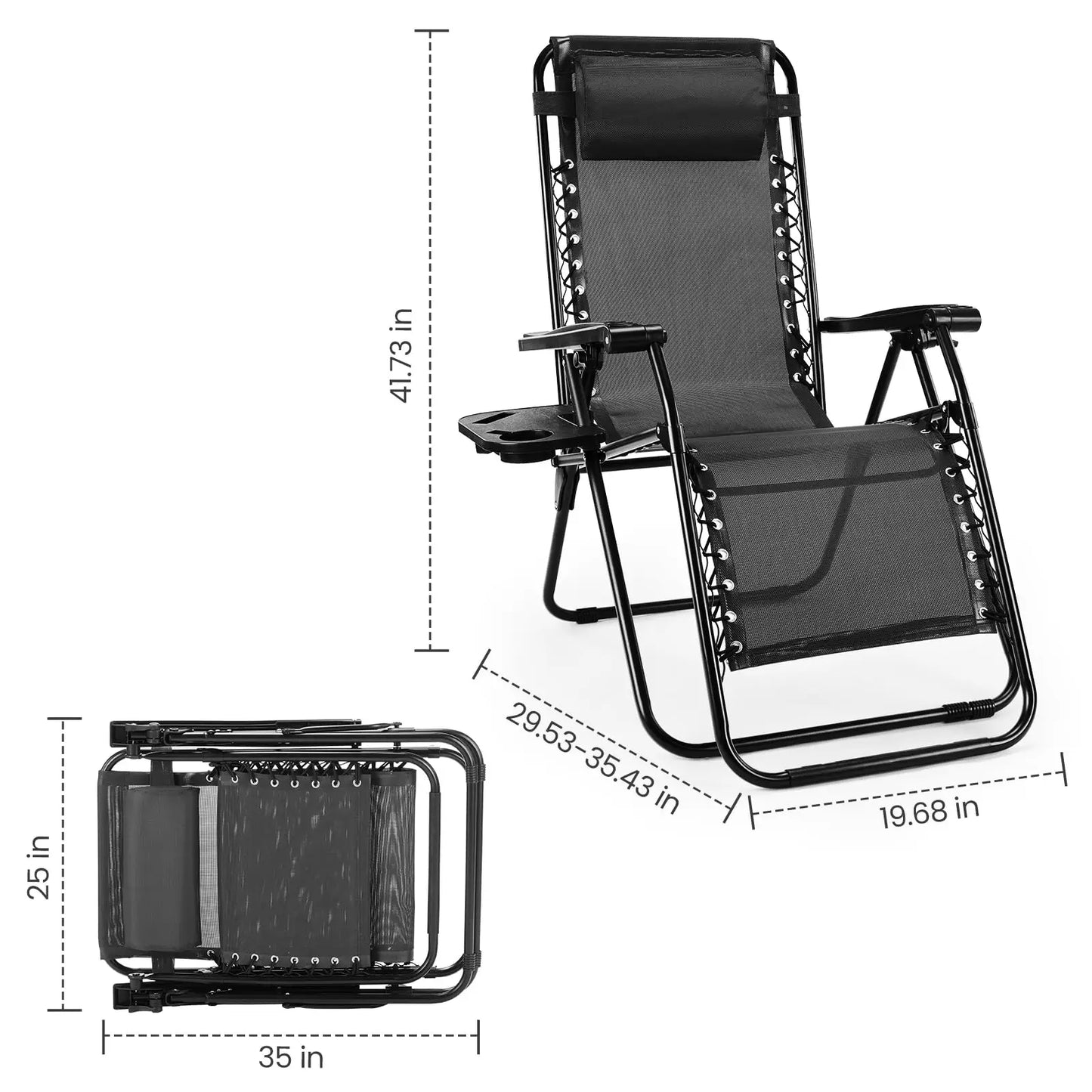 JHK Zero Gravity Portable Recliner Lounge Chair With Cup Holders