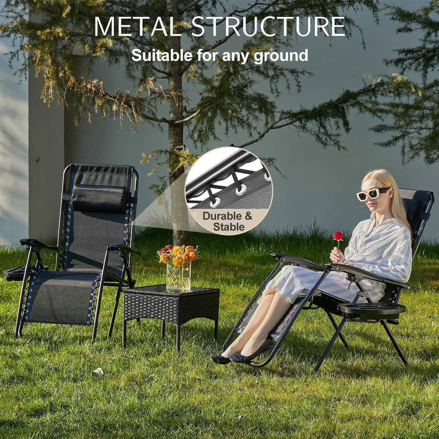 JHK Zero Gravity Portable Recliner Lounge Chair With Cup Holders