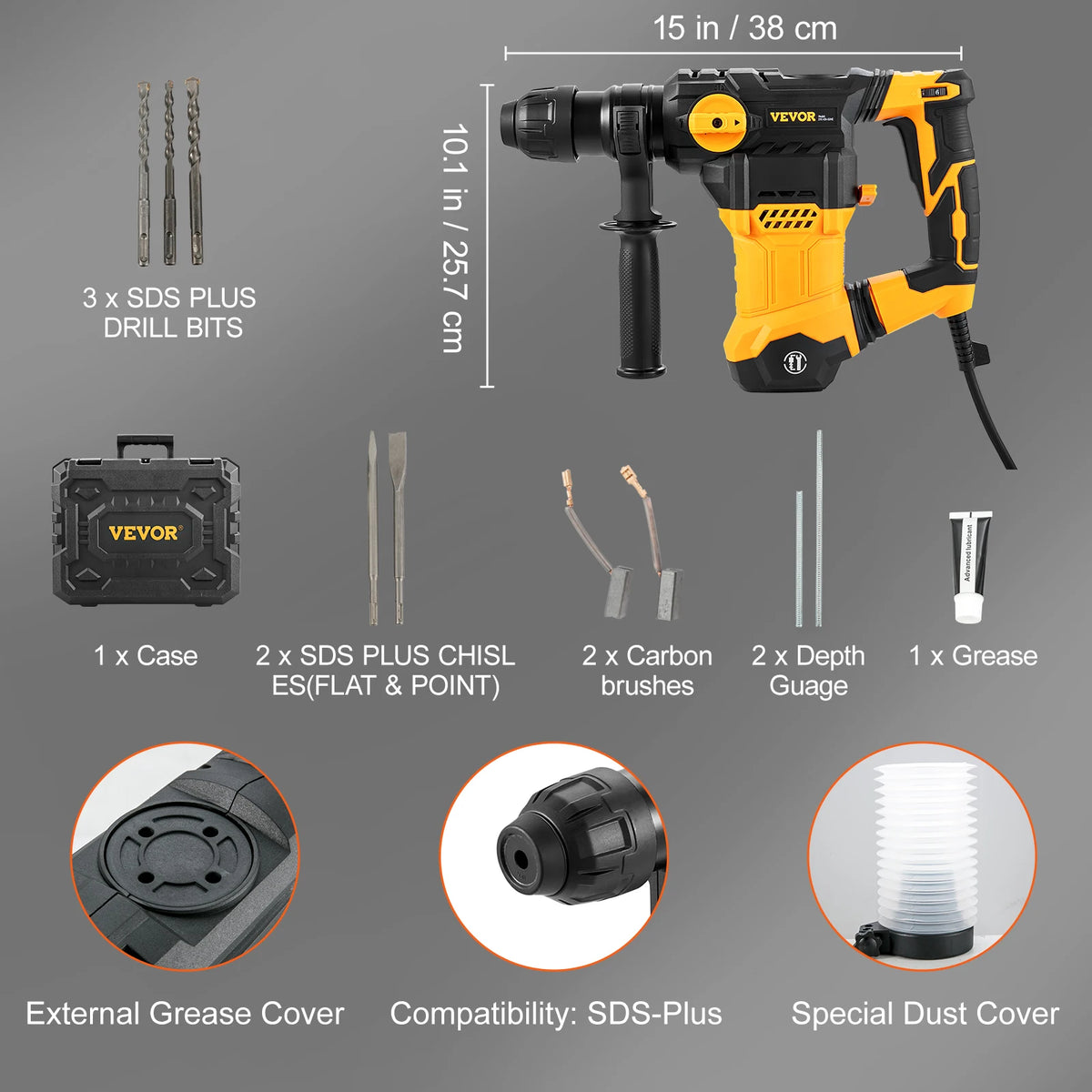 SucceBuy 1500W Rotary Hammer Drill With 4 Modes Corded Jackhammer