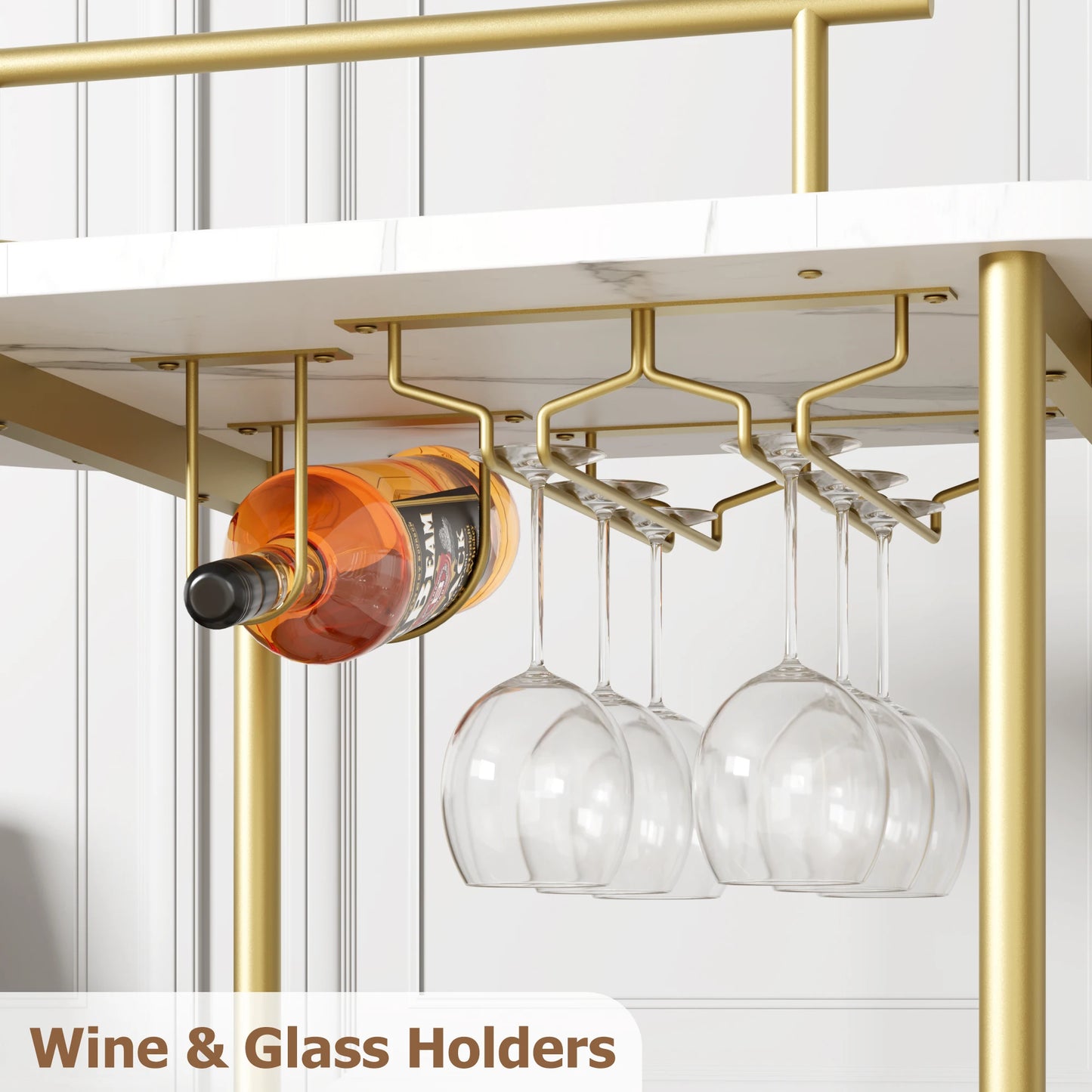 TWISTER.CK Bar Cart 4 Tier Storage On Wheels With Wine Rack Glass Holder