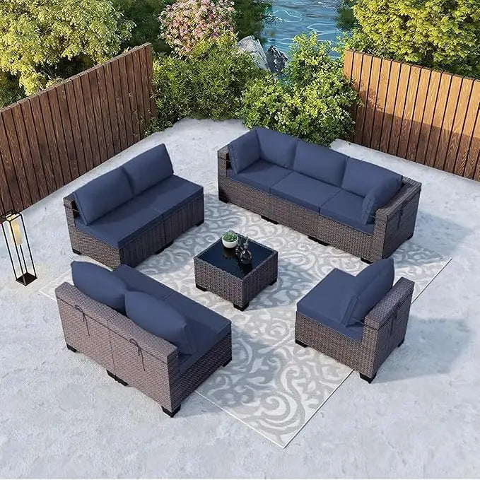 XIUWO 7 Piece Outdoor Patio Furniture Set Rattan Sectional Sofa Coffee Table