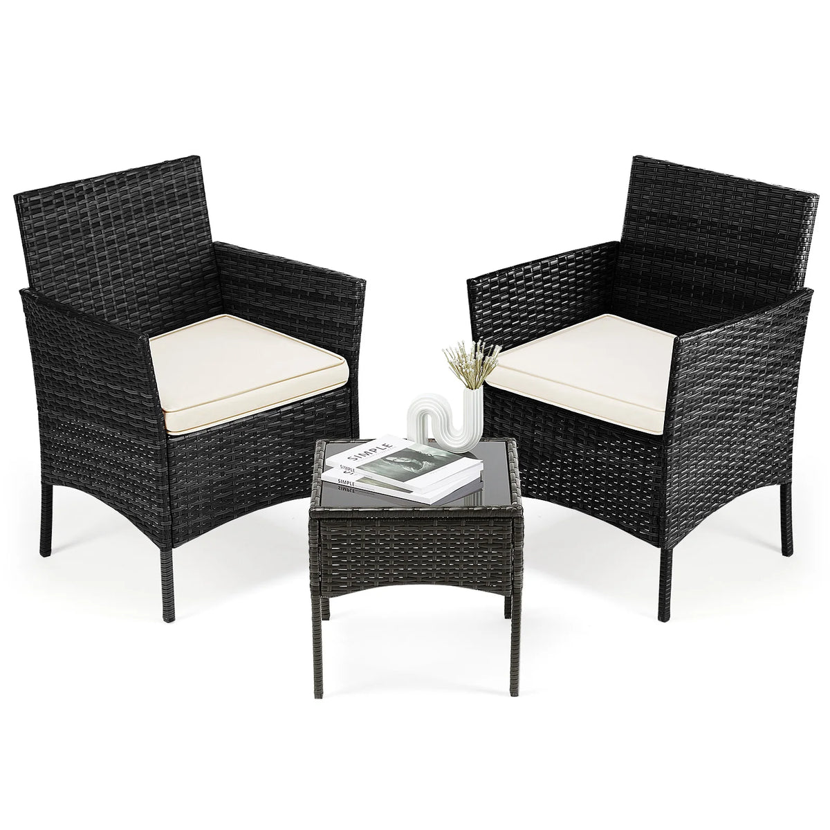 JHK Outdoor Patio Furniture Set Rattan Wicker Chairs With Table